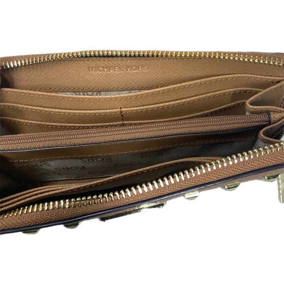 Michael Kors Jet Set Studded Zip Around Continental Wallet Acorn w/ GIFT BOX MK - Picture 6 of 11